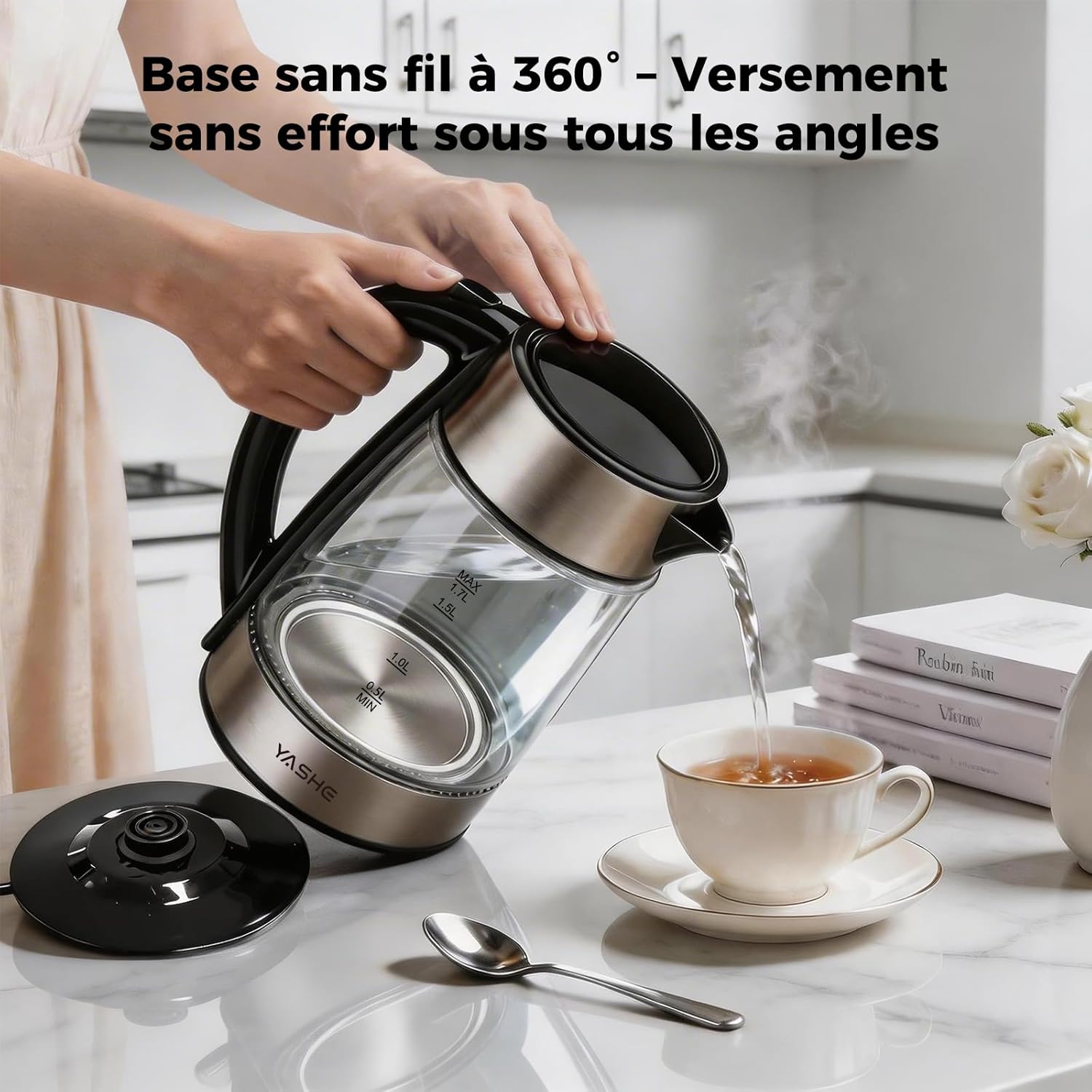 YASHE skleněná rychlovarná konvice 1,7 l s regulací teploty