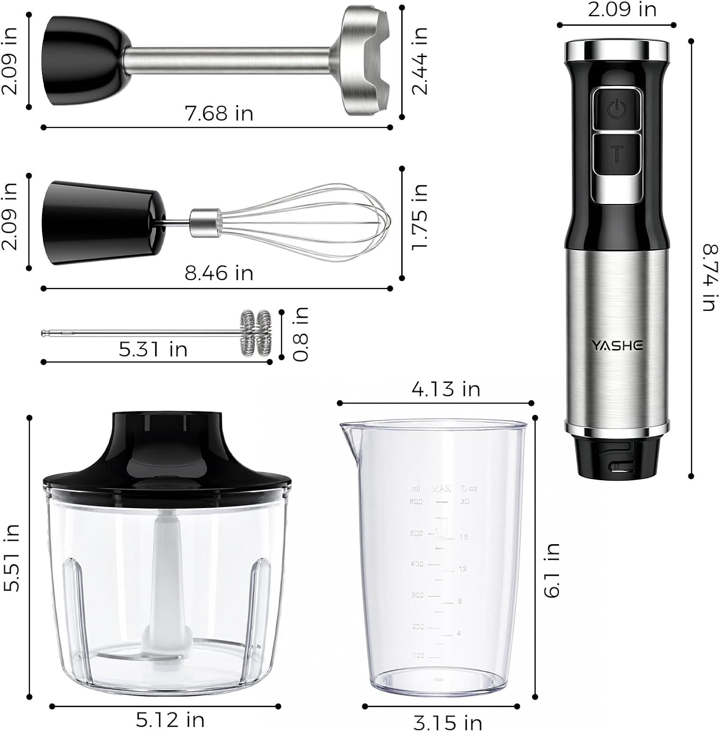 YASHE tyčový mixér 1000 W 5v1 se sekáčkem 500 ml