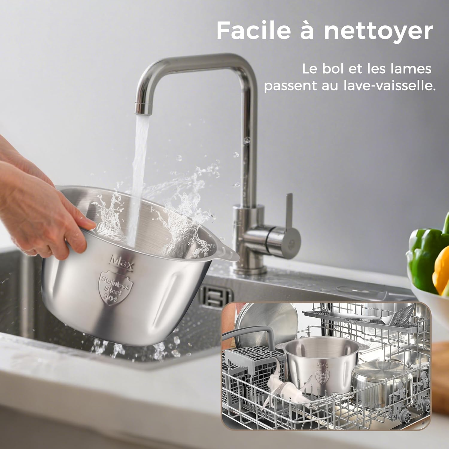 YASHE elektrický sekáček 500 W miska 1,8 l nerez