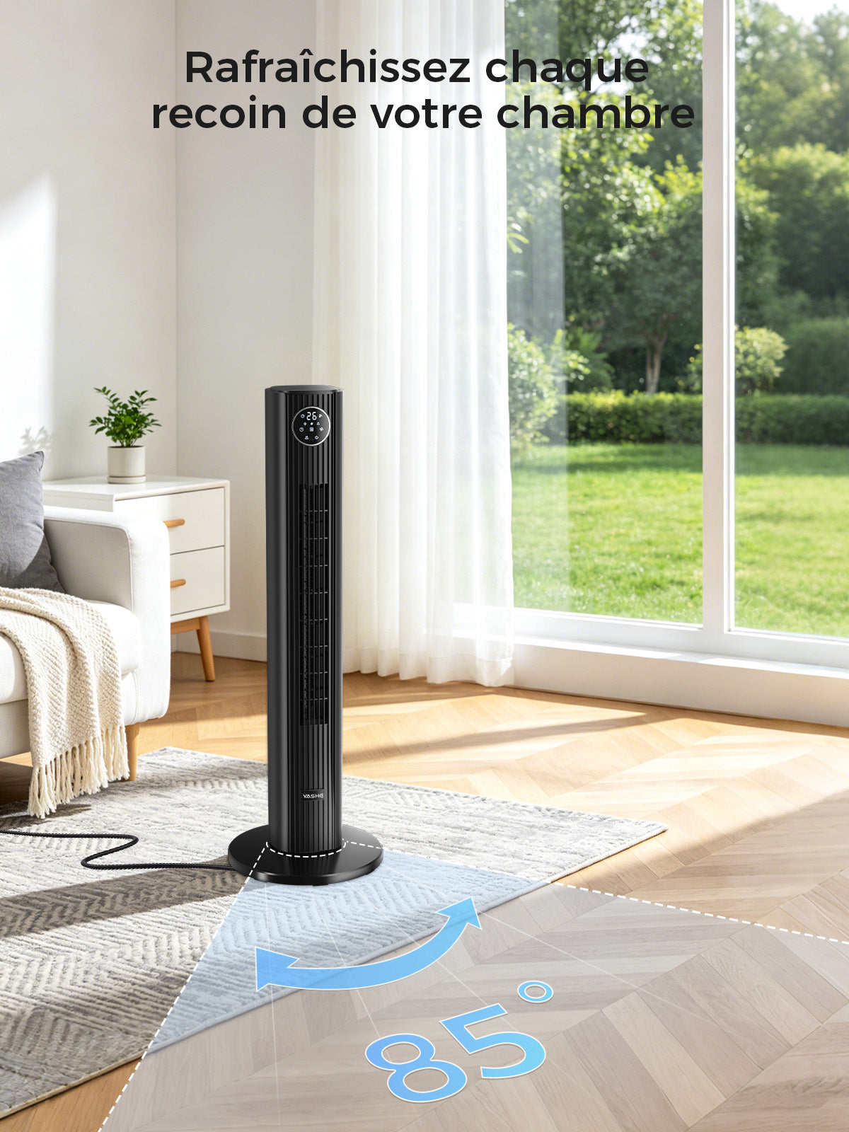 YASHE sloupový ventilátor černý 81 cm dálkové ovládání