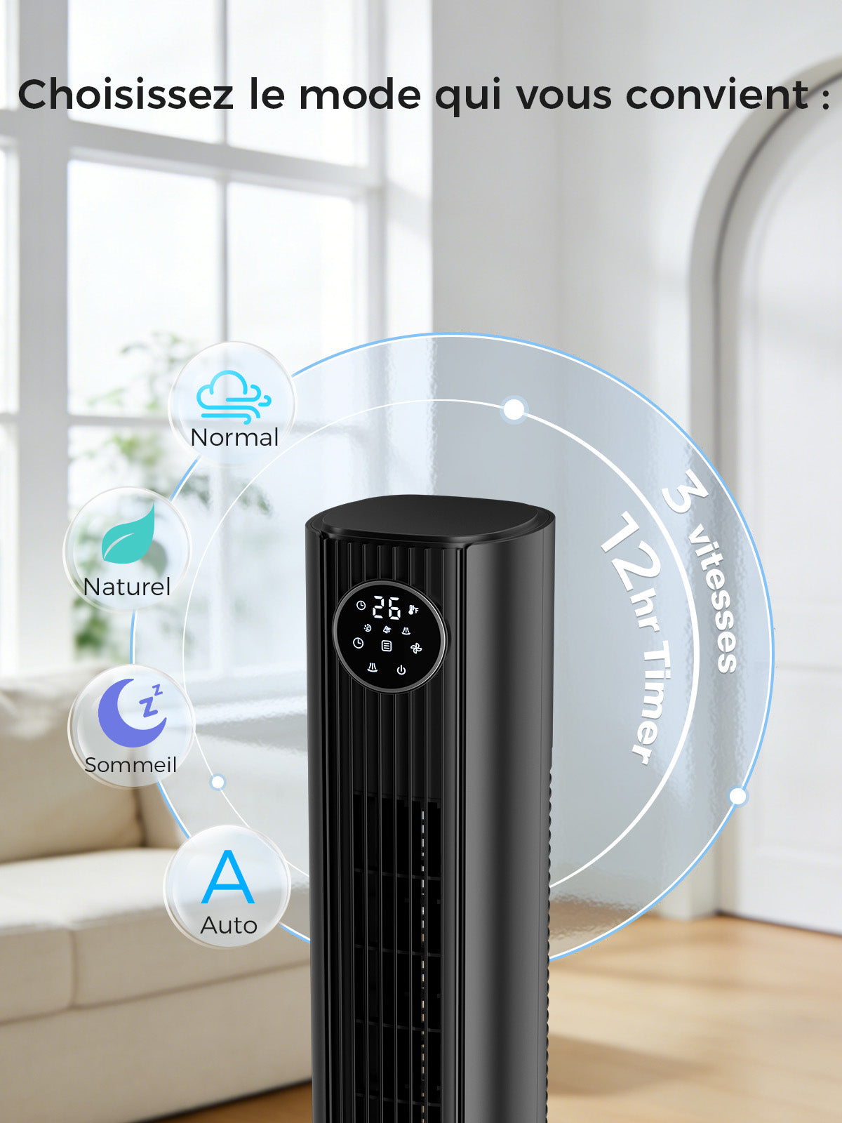 YASHE sloupový ventilátor černý 81 cm dálkové ovládání