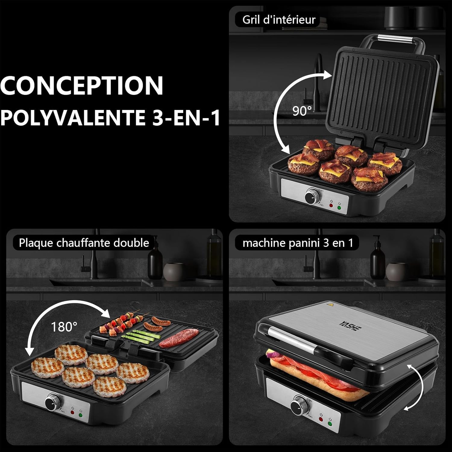 YASHE kontaktní gril panini 1800 W 3v1