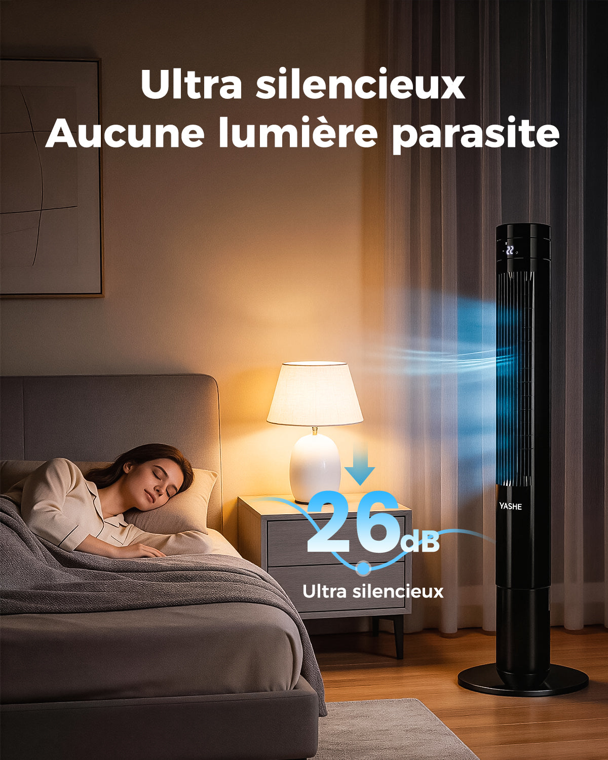 YASHE Sloupový ventilátor s dálkovým ovládáním 3 rychlosti