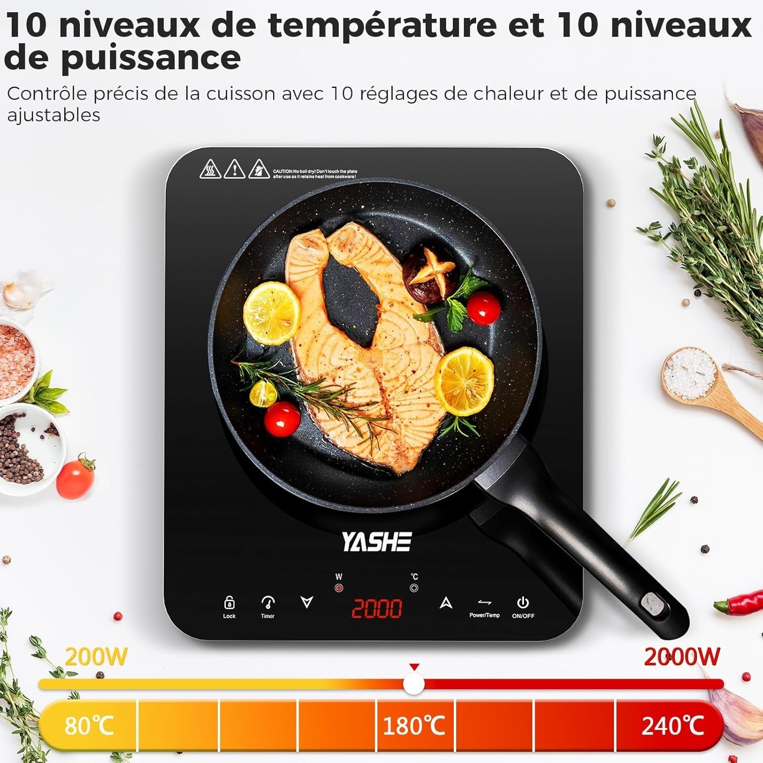 YASHE přenosná indukční varná deska 2000 W 10 stupňů
