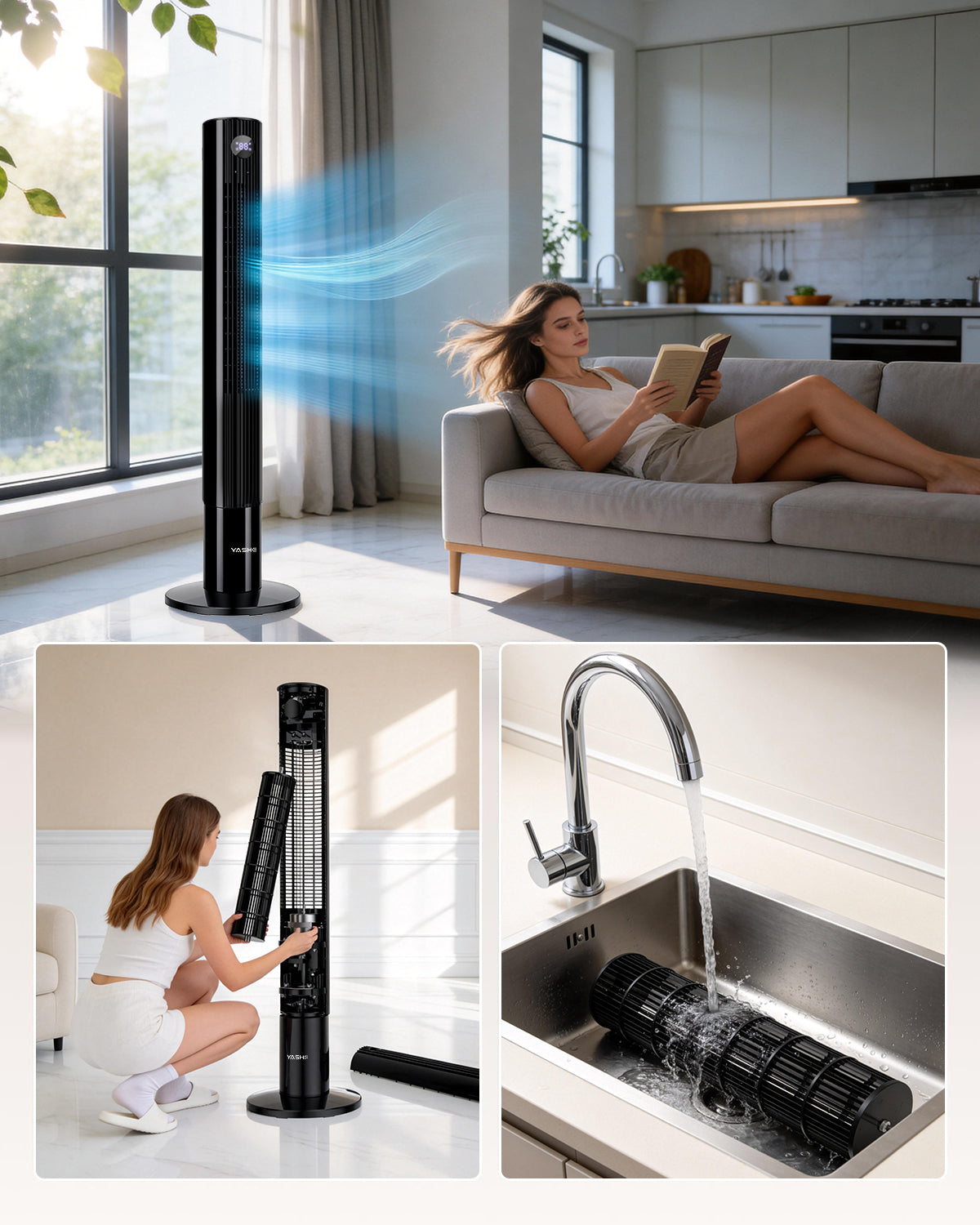 YASHE sloupový ventilátor s dálkovým ovládáním a časovačem