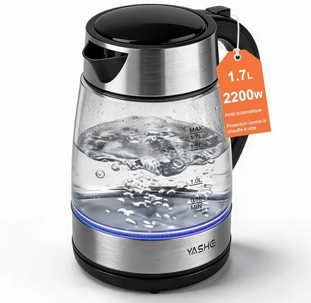 Yashe 1,7l skleněná rychlovarná konvice 2200W