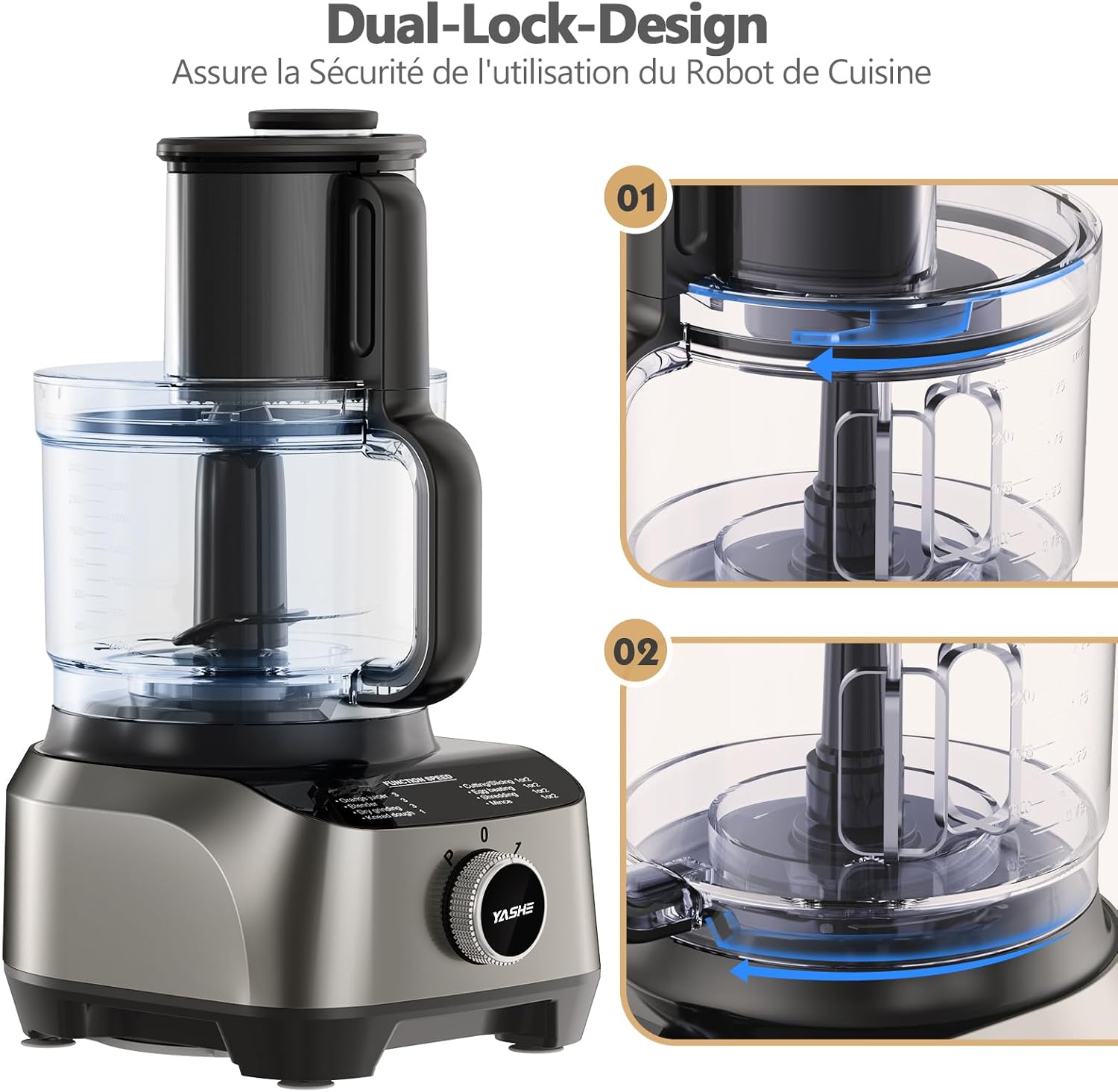 YASHE kuchyňský robot 11v1 2,5 l + 1,5 l 1300 W