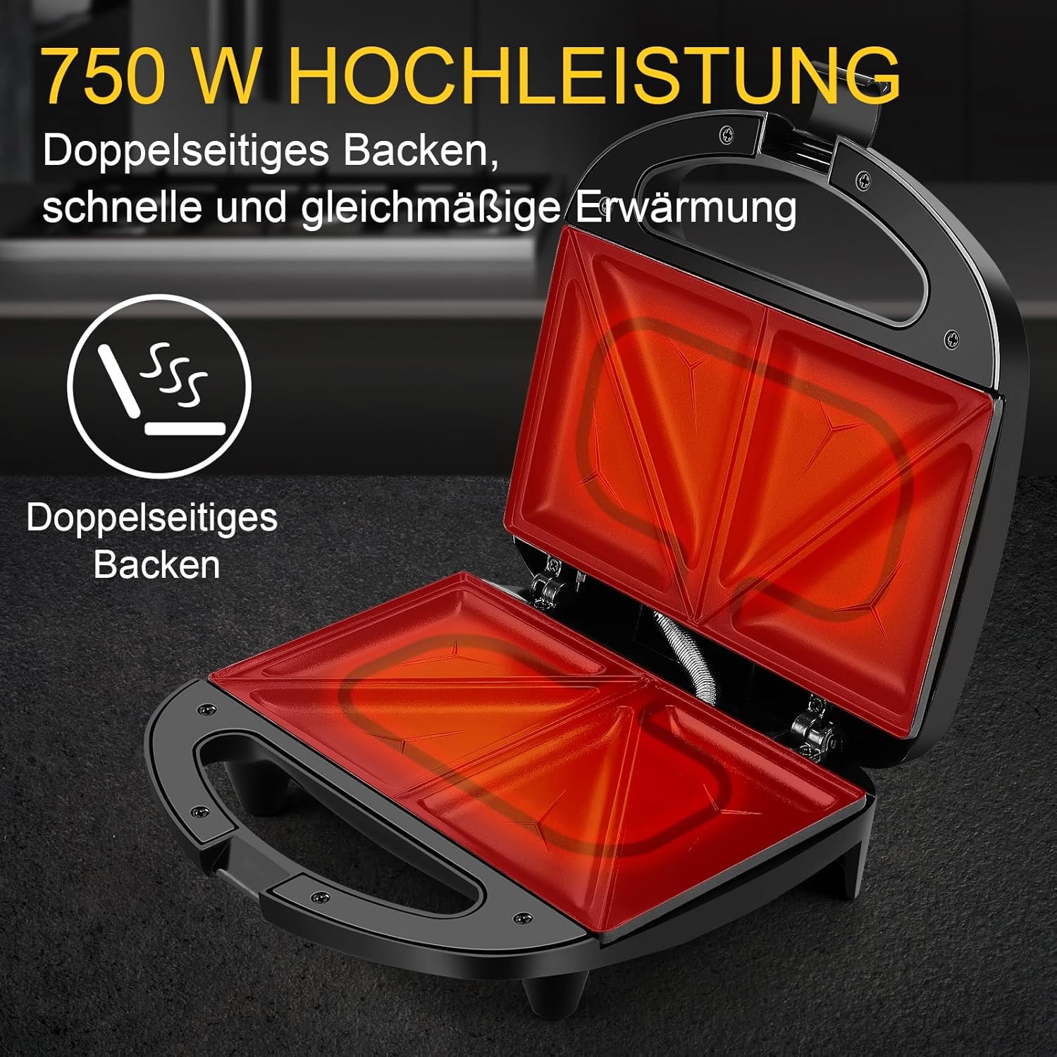YASHE sendvičovač dvojitý 750 W nepřilnavý