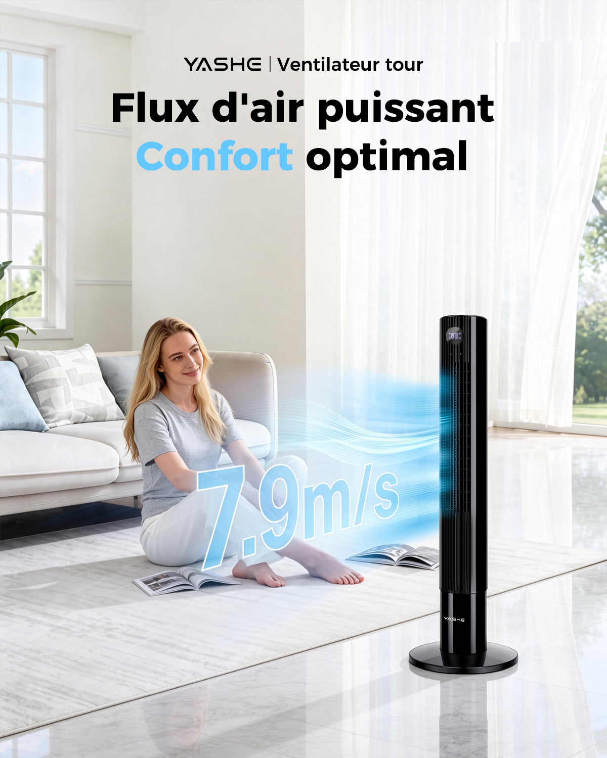 YASHE sloupový ventilátor s dálkovým ovládáním a časovačem