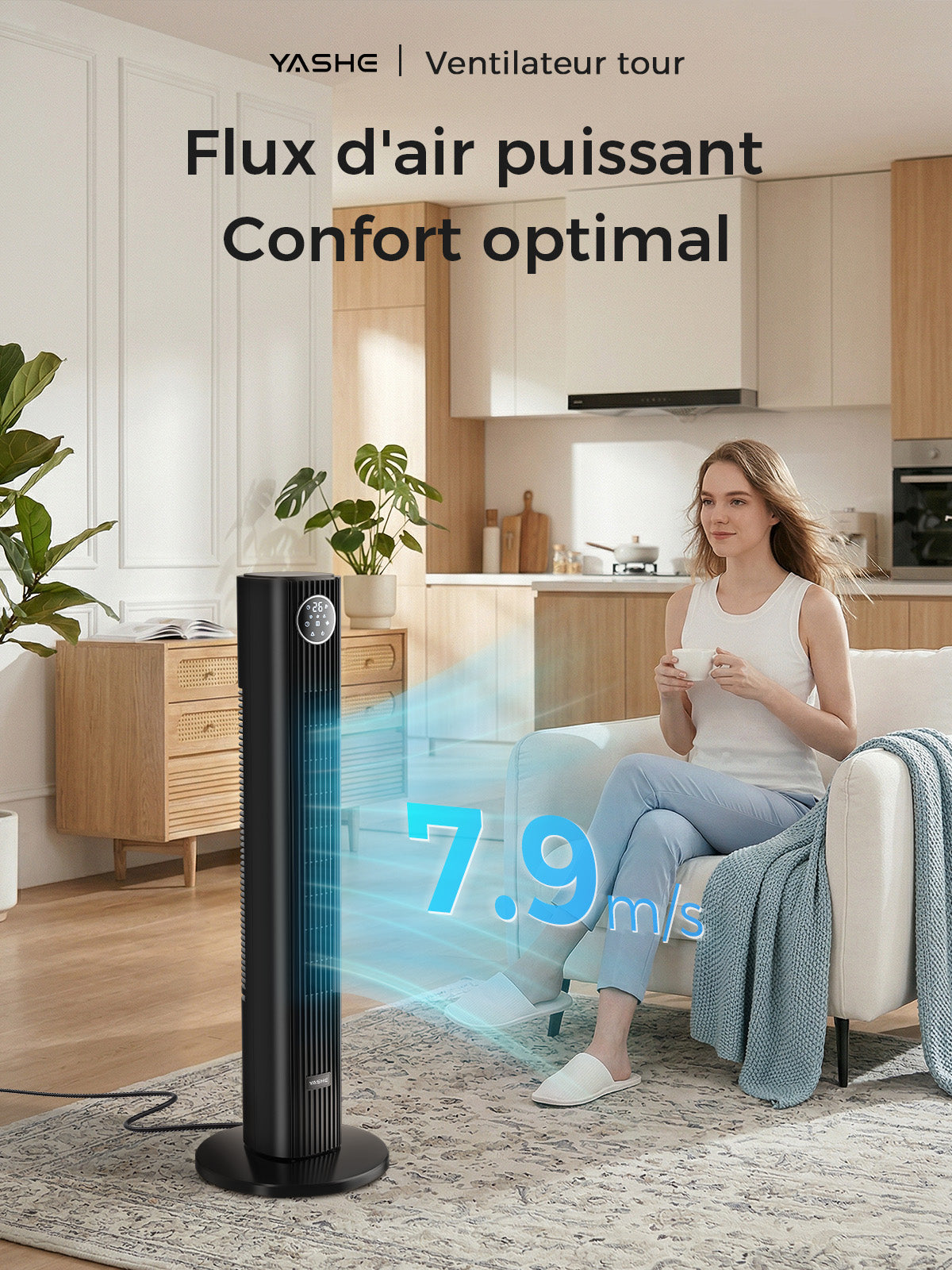 YASHE sloupový ventilátor černý 81 cm dálkové ovládání