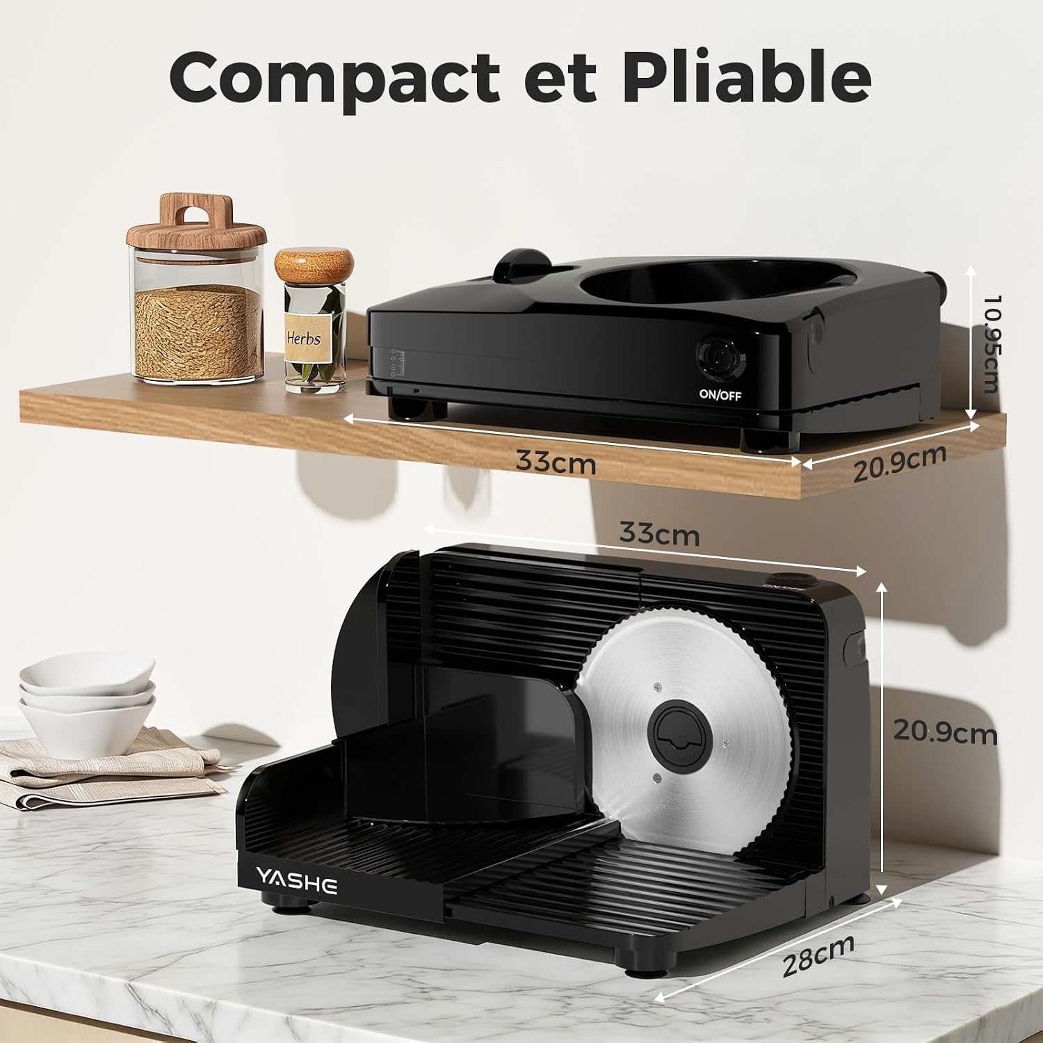 YASHE skládací elektrický kráječ bílý 0–15 mm